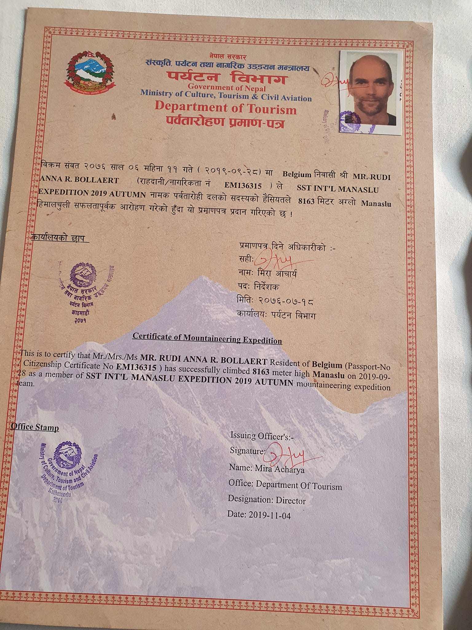 Certificaat Manaslu